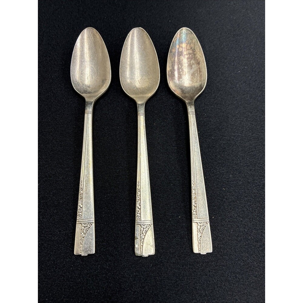 Vtg 1937 Oneida Caprice Nobility Plate Silver Plated 3 Teaspoons 6-1/2" Flatware